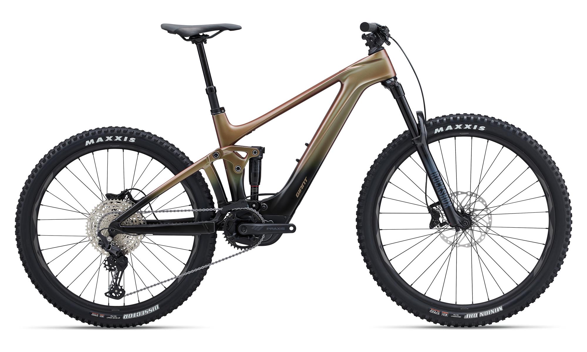 Giant brand e-bike model Trance in a tan-black color.